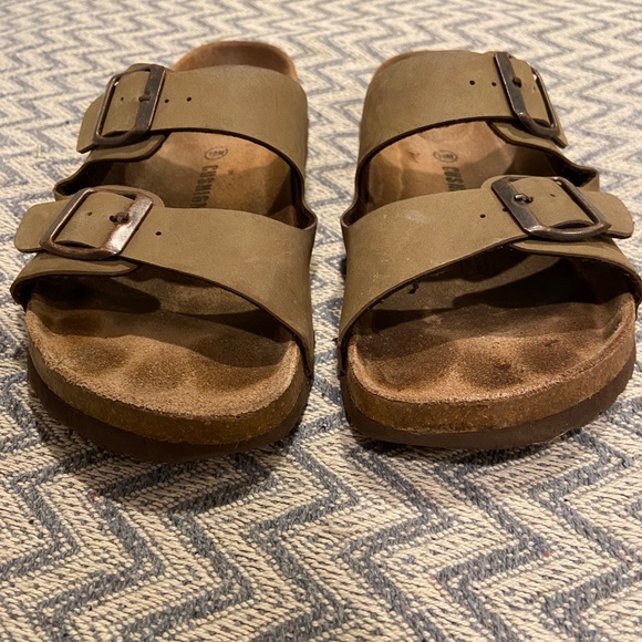 CUSHIONAIRE Lane Tan Double Buckle Cork Footbed Sandals – Size 10 - Picture 2 of 9